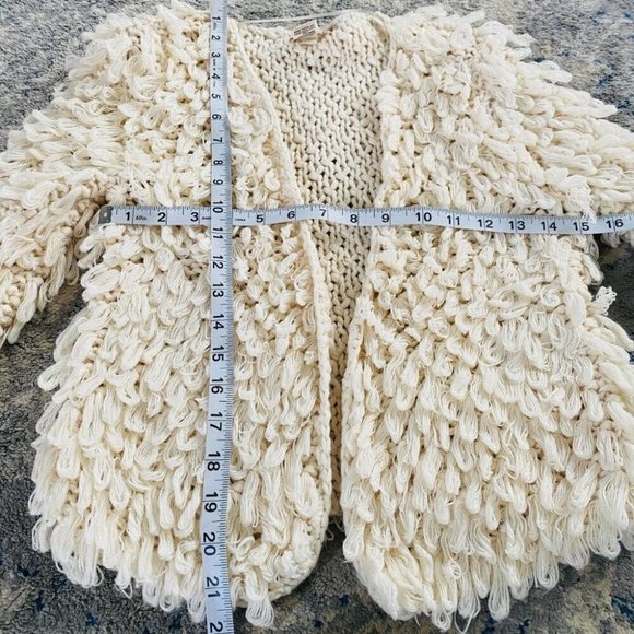 Loopy Knit Cardigan Open Front Shaggy Fringe Sweater Jacket Ivory S - Picture 5 of 10
